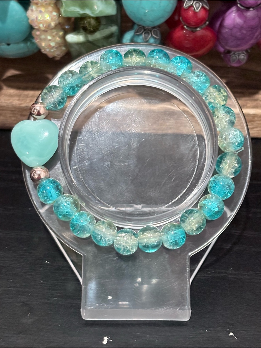 Handcrafted heart bead with glass beaded bracelet